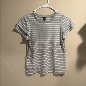 Ann Taylor Gray and White Striped Short Sleeve Tee